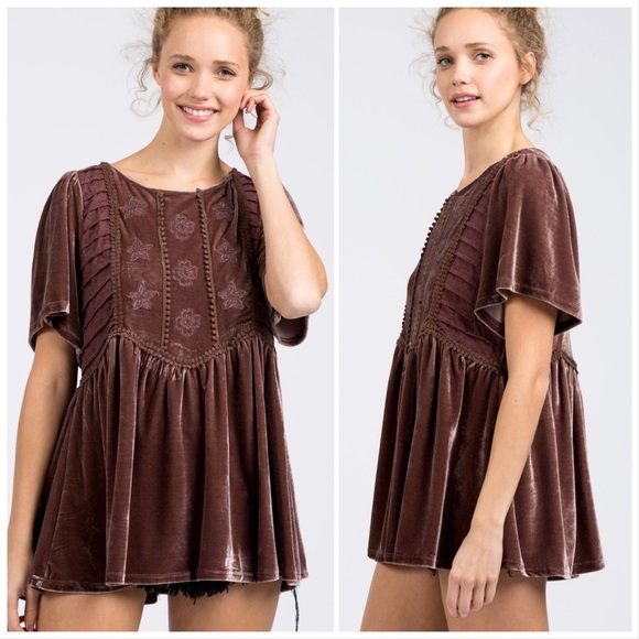 Snow Pink Velvet Baby Doll Top - Picture 3 of 9